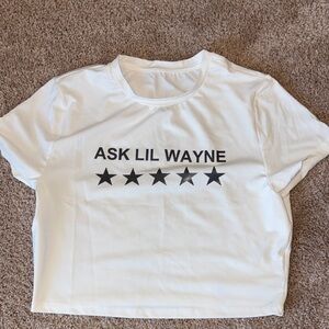 ASK LIL WAYNE White Graphic Crop Tee